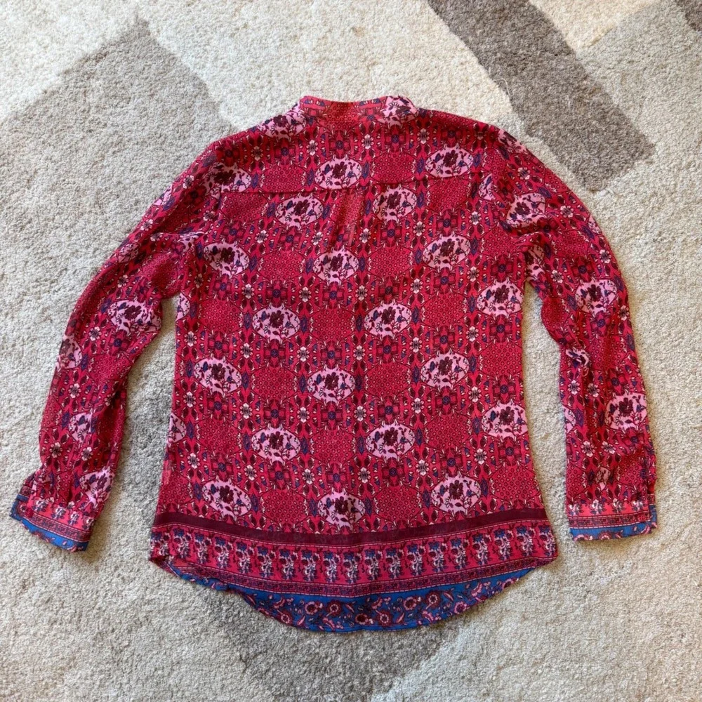 KUT from the Kloth Red Boho Medallion Print Button Down Blouse Small Womens - Picture 4 of 7